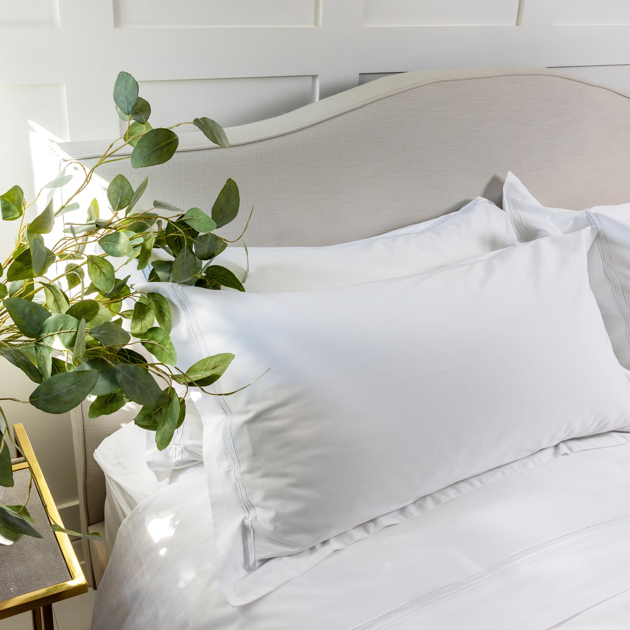 White Cotton Sateen Double Row Cord Oxford Pillow Case - 600 Thread Count